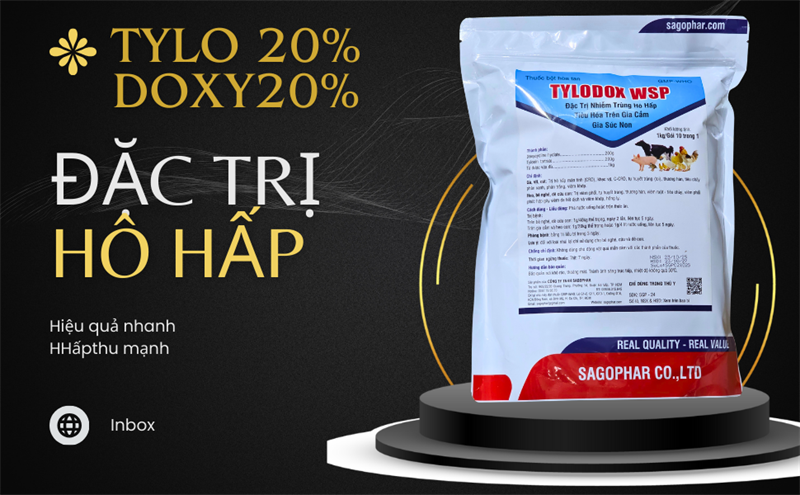 SAGOPHAR TYLODOX wsp (CAO CẤP) 1 KG - TYLO20% + DOXY 20% - Gói 1kg 10in1 - Ảnh 4