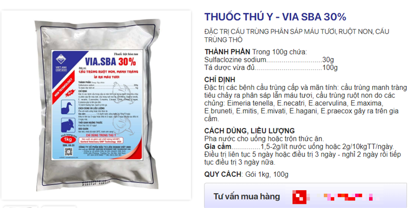 Via SBA 30% 100gr - Sulfaclozine - Gói 100gr - Ảnh 2
