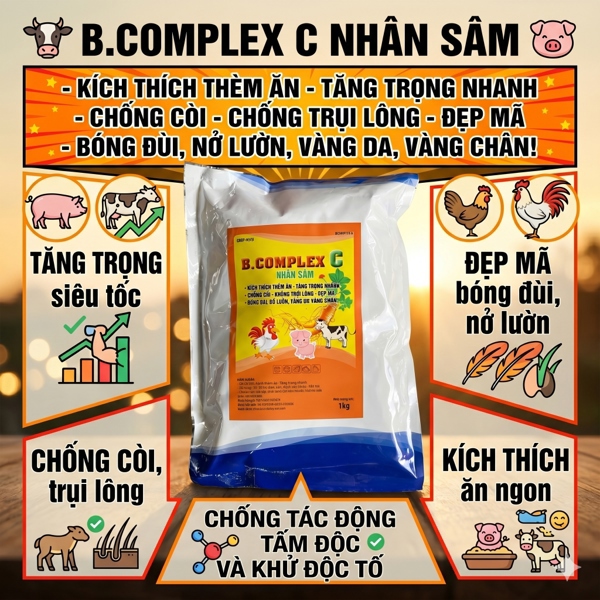 LIKE BCOMPLEX C - Nhân Sâm 1kg - Vàng chân, vàng da, Tăng trọng - Bung lông bật cựa - Gói 10in1 - Ảnh 3