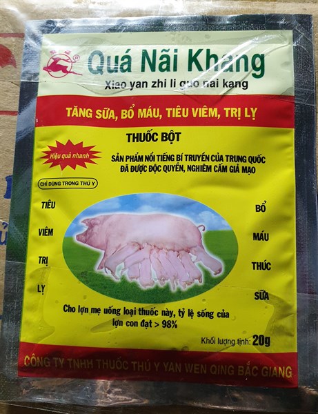 Quá Nãi Khang 20gr - tăng sữa, bổ máu, tiêu viêm và trị lỵ cho heo mẹ, phòng phân trắng cho heo con - Gói 20gr