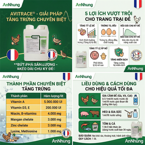 AGRI AVITRACE 1 Lít - Tăng sản lượng trứng, duy trì thời gian đẻ, tăng tỷ lệ phôi ấp nở - Can - Ảnh 2