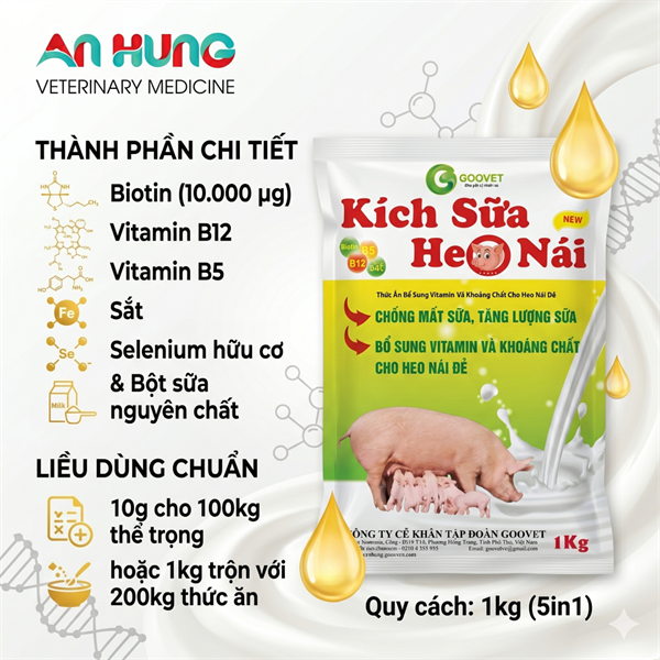 GOOVET KÍCH SỮA HEO NÁI 1kg - Gói 5in1 - Ảnh 2