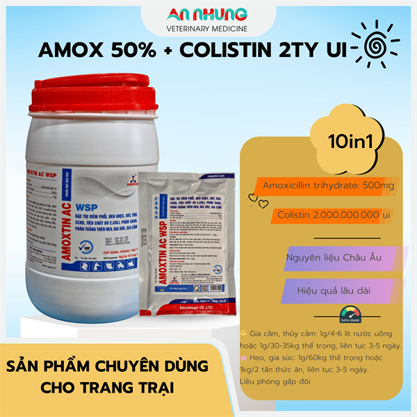 SAGOPHAR AMOXTIN 50% AC WSP XANH - 1kg - Amox Colis (N) - Lon 10in1