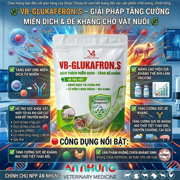 VB GLUKAFERON.S (Heo) 1kg - kháng thể Virus Interferon >70% - Dành cho Heo - 1 kg 10in1
