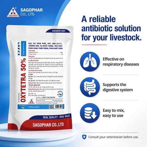 SAGOPHAR ANTI OTC - Oxytetra 50%- 1kg - (N) - Gói 10in1 - Ảnh 5