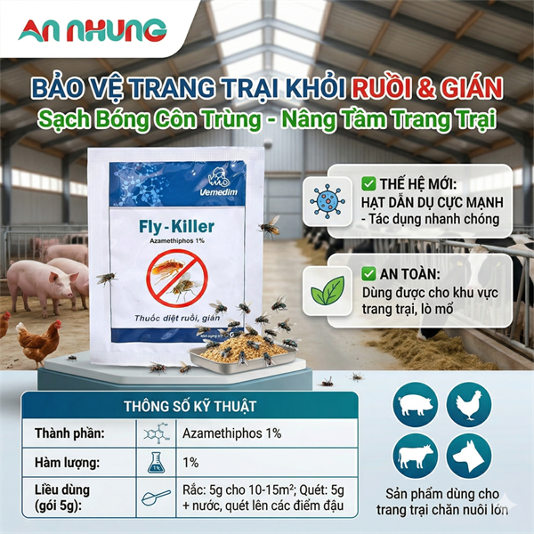 VMD Fly Killer (Ruồi,Kiến,Gián) 5g - Hộp 100 gói