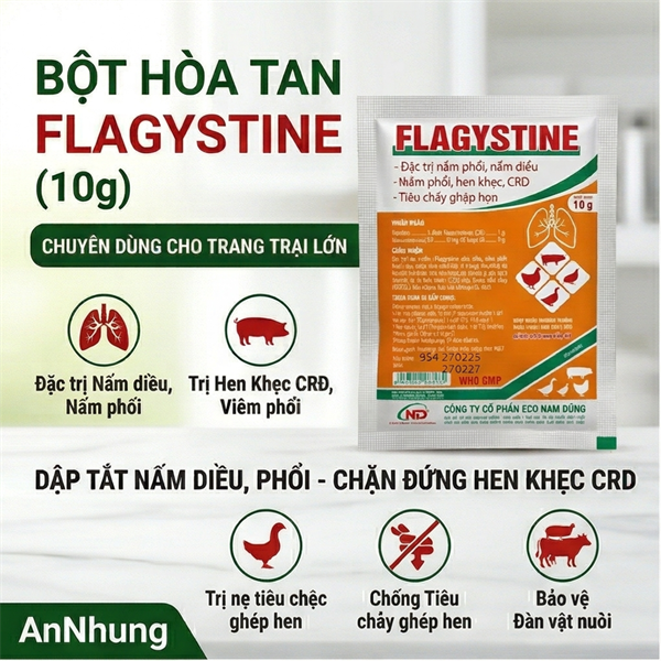ND Flagystine 10gr (Nystatin + Chlotetra + Dexa) - Nấm diều, nấm phổi - Hộp 50 gói