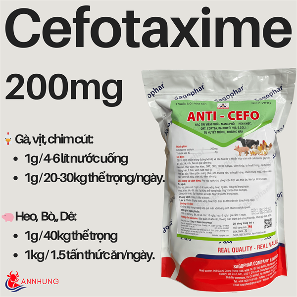 SAGOPHAR ANTI CEFO - Cefotaxime 20% - 1kg - Gói 10in1 - Ảnh 3