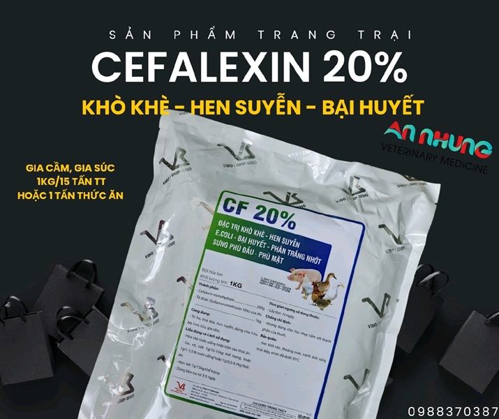 VB CF 20% - 1kg - CEFALEXIN 20% + SULFAMONO 10% - Khò Khè, Hen Suyễn, Bại Huyết - Phân nhớt vàng - Phù Mặt - Gói 10in1 - Ảnh 2