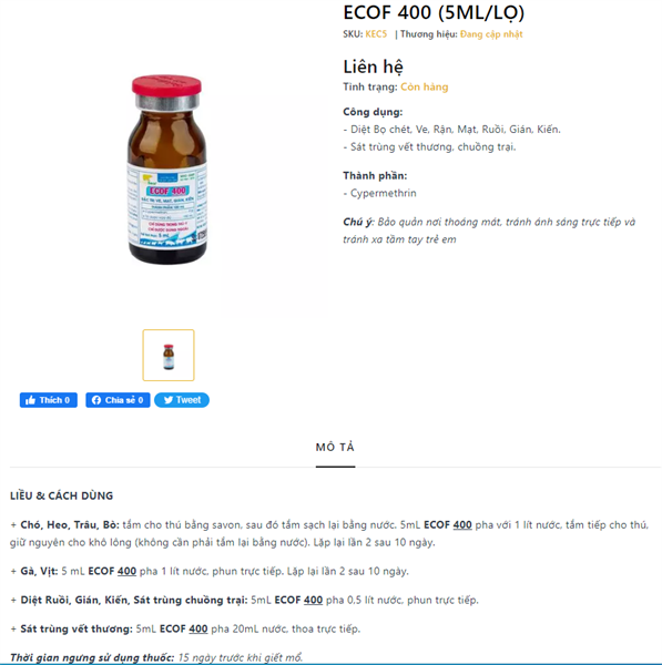 G.V Ecof 400 5ml - Cypermethrin TRỊ VE, MẠT, GIÁN, KIẾN - Lọ - Ảnh 4