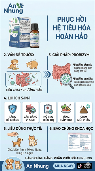 Á Châu Probizym 10ml - Men vi sinh cho thú cưng - Lọ - Ảnh 2